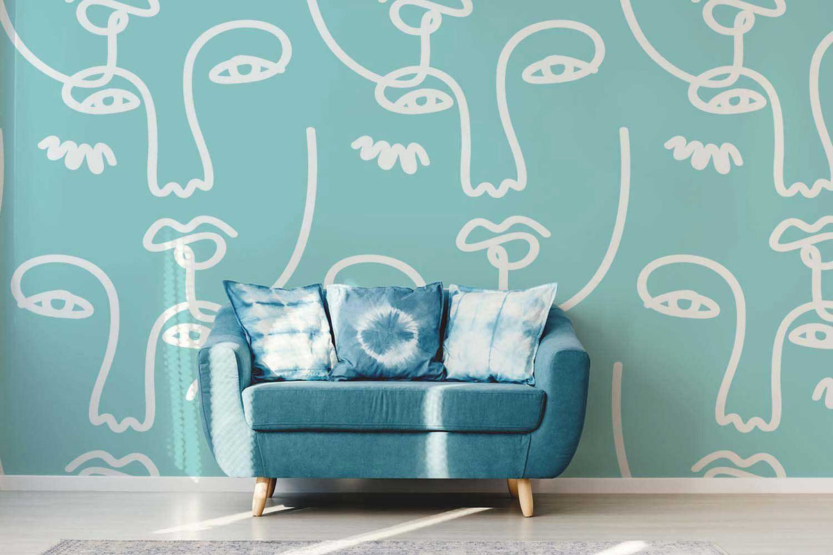 Blue Abstract Faces 2 Wall Mural
