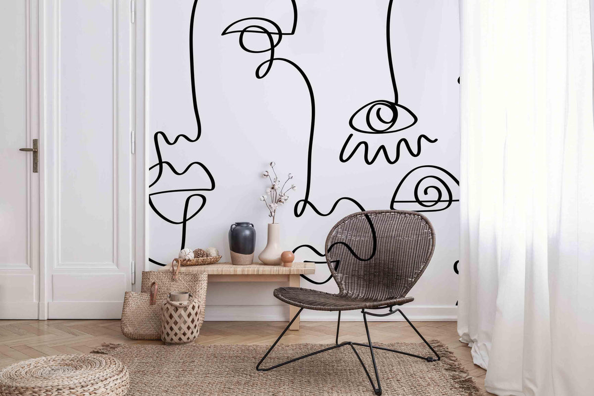 Crazy Abstract Line Faces Wall Mural