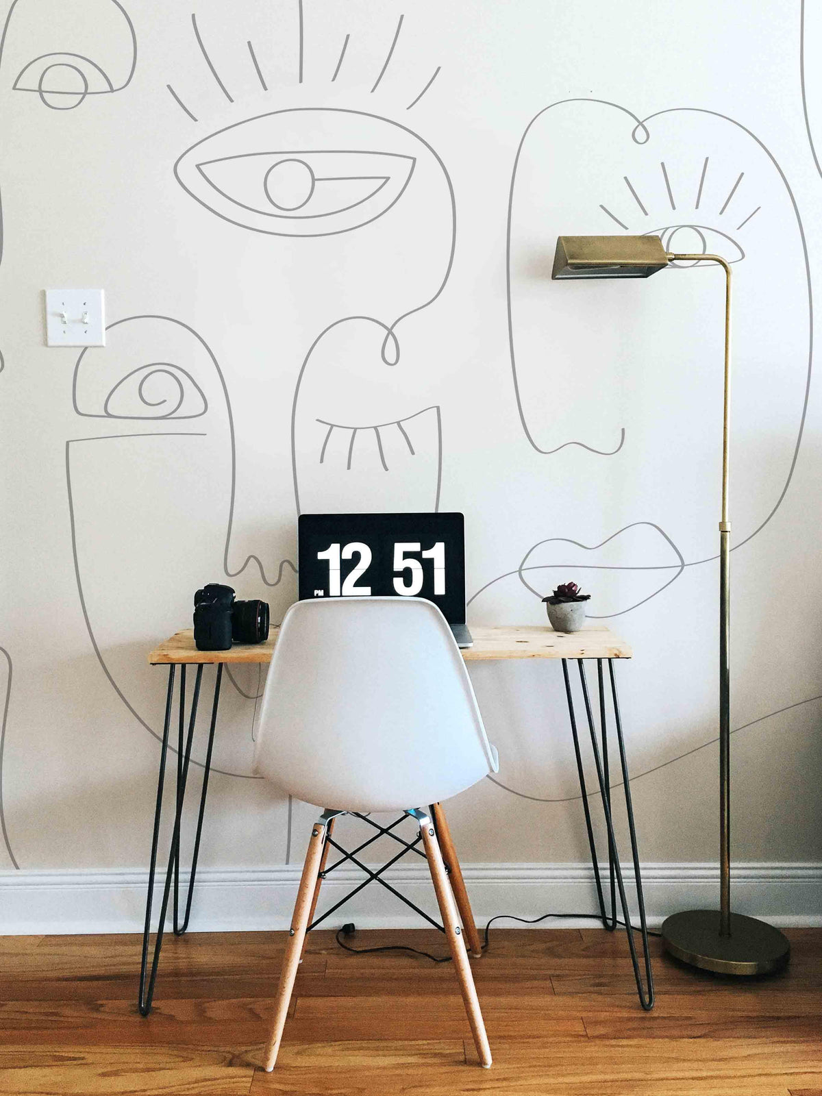 Grey Abstract Line Faces 2 Wall Mural