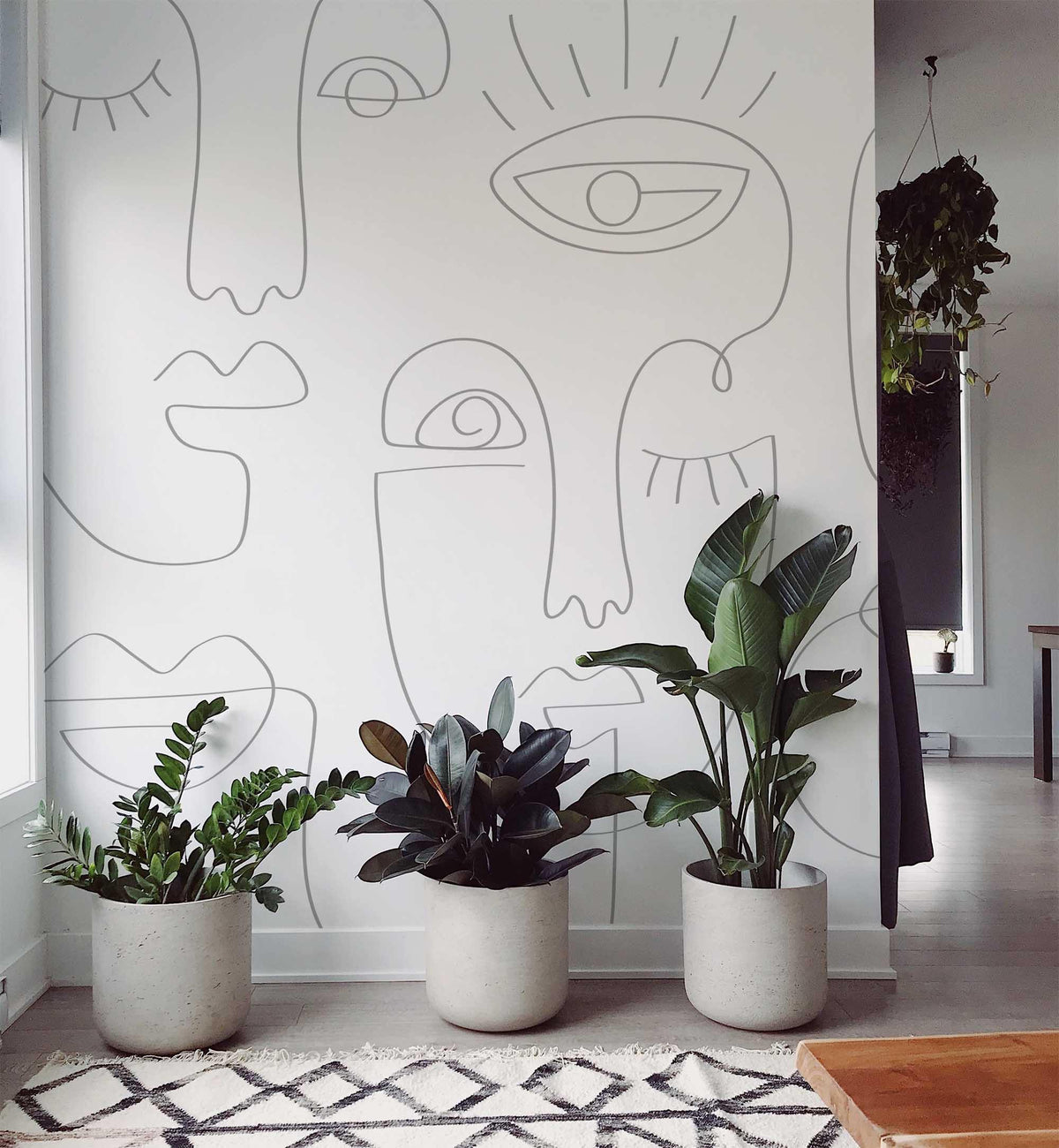 Grey Abstract Line Faces 2 Wall Mural
