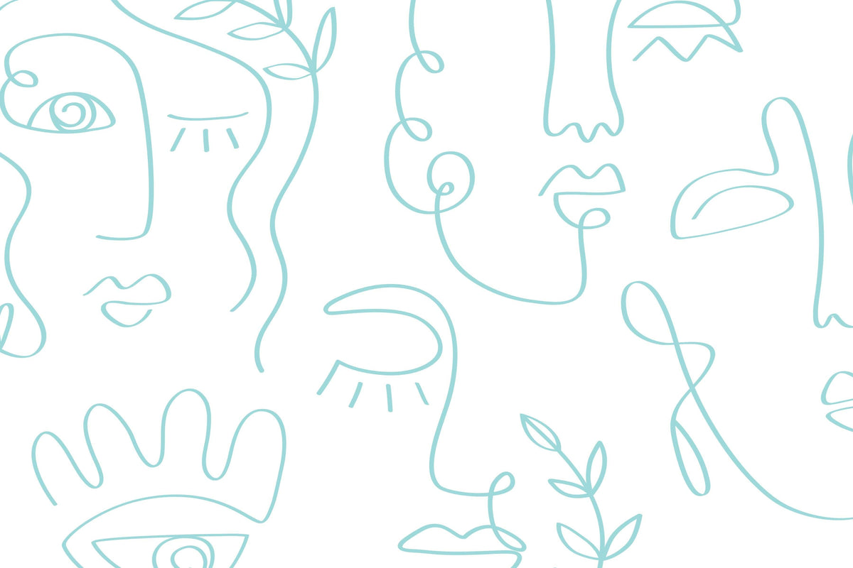 Pale Blue Minimal Abstract Faces Wall Mural