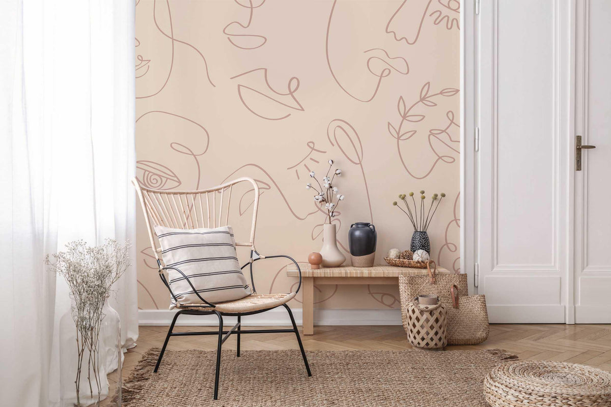 Tan Abstract Faces Wall Mural