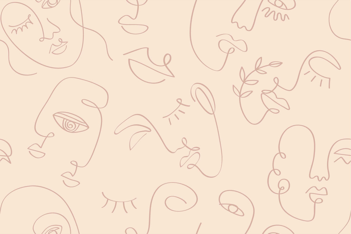 Tan Abstract Faces Wall Mural