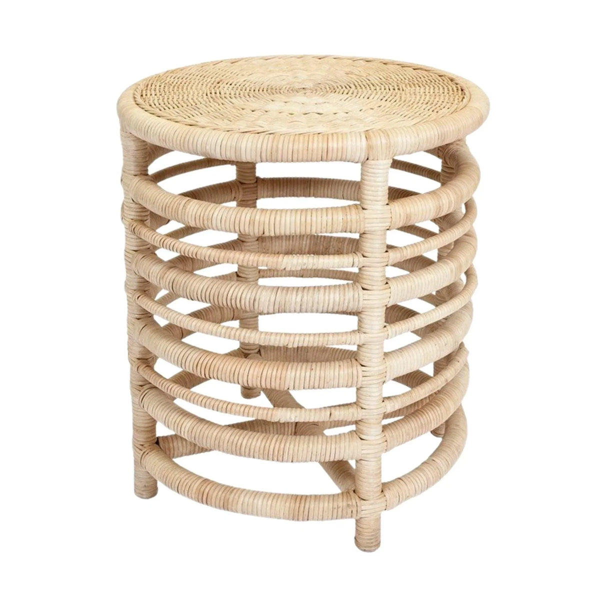 Harvested Rattan Wicker Nautical Inspired Round Side Table