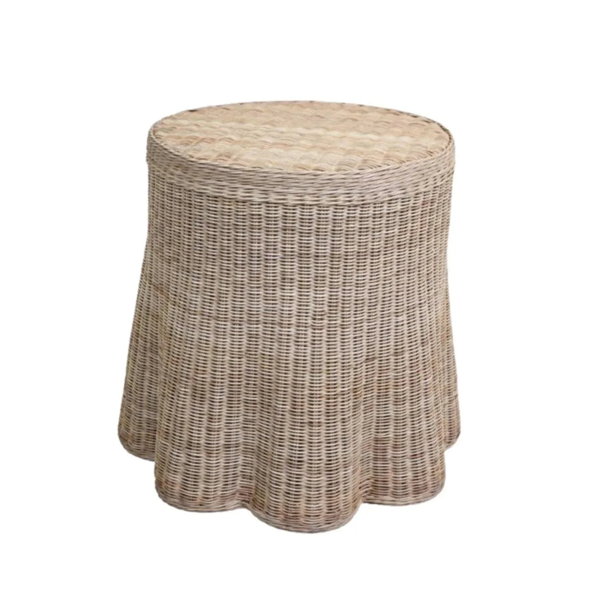 Scalloped Round Wicker Side Table