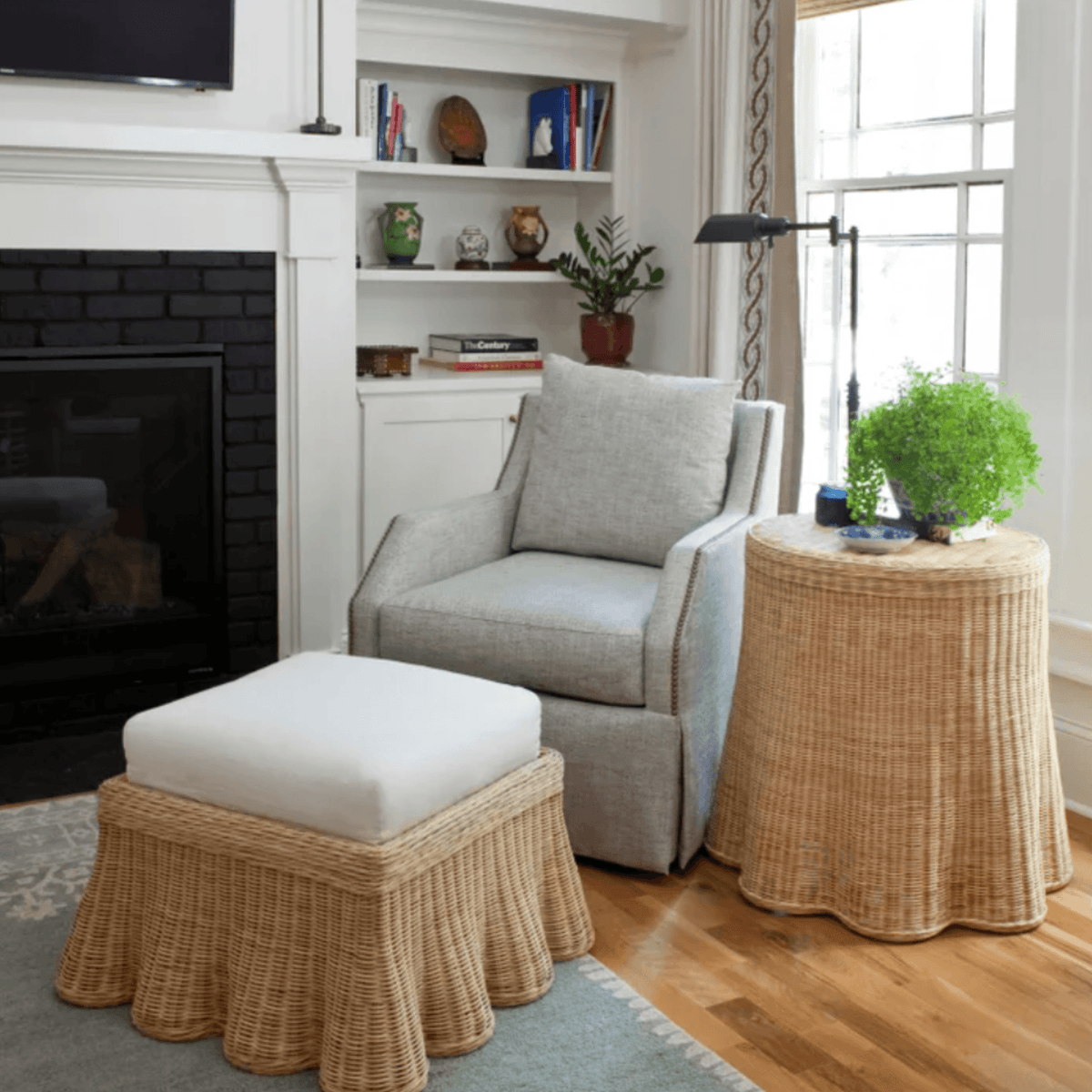 Scalloped Round Wicker Side Table